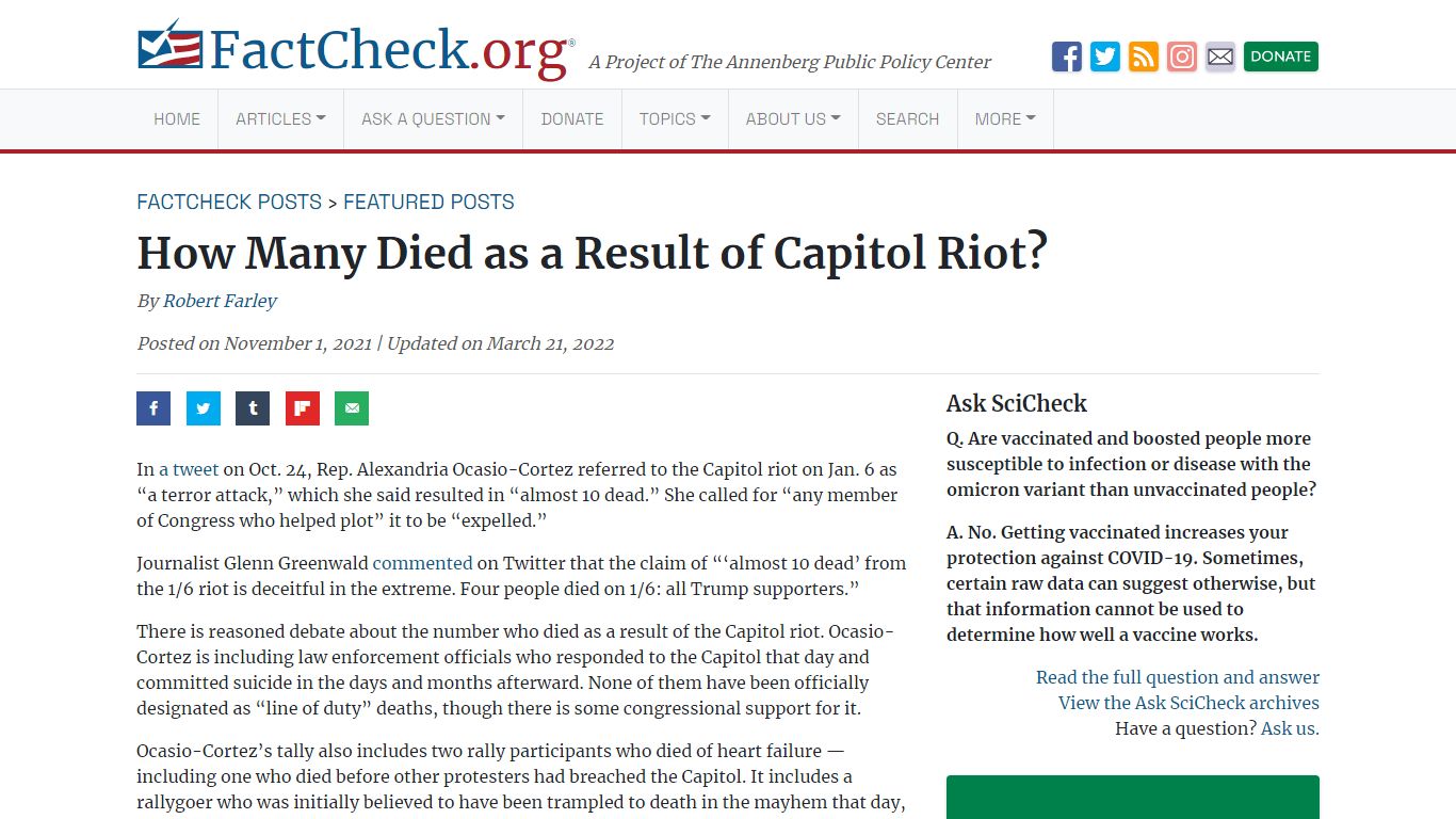 How Many Died as a Result of Capitol Riot? - FactCheck.org